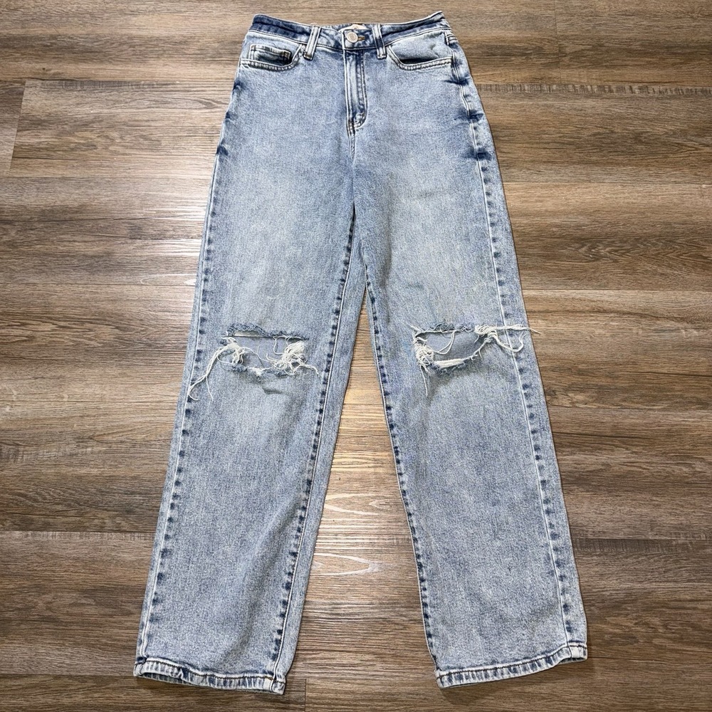 SO Goods For Life 3/26W Highest Rise Baggy Dad Jeans Distressed Destroyed Crop